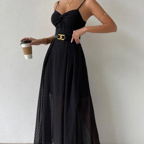 Swiss Dot Cami Maxi Dress BLACK - Picture 6 of 9